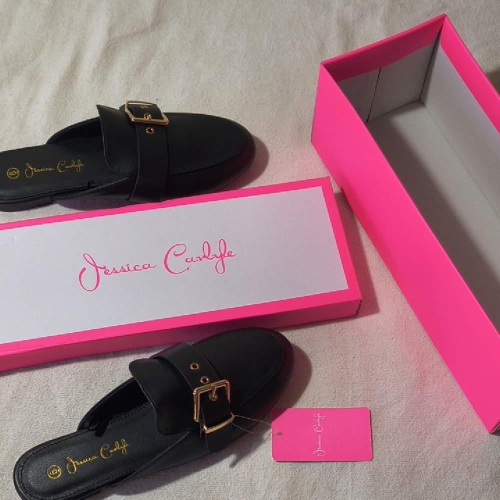 Black Loafers with Gold Buckle